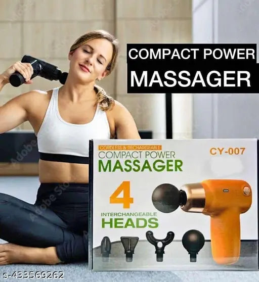 4 In 1 Compact Gun Massager | 5 Speed Levels | Portable Rechargeable Handheld Muscle Pain Reliever Device